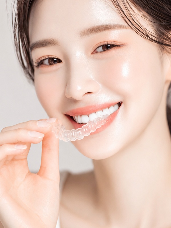 투명교정 장치를 착용하고 있는 환자의 모습